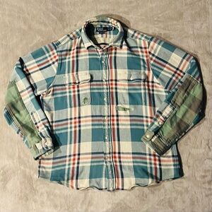 Polo Ralph Lauren Blue Plaid Patchwork Flannel Button Shirt XL